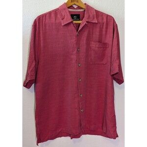 Jamaica Jaxx Mens Size L Large Silk Button Up Hawaiian Shirt Red Pink (214)